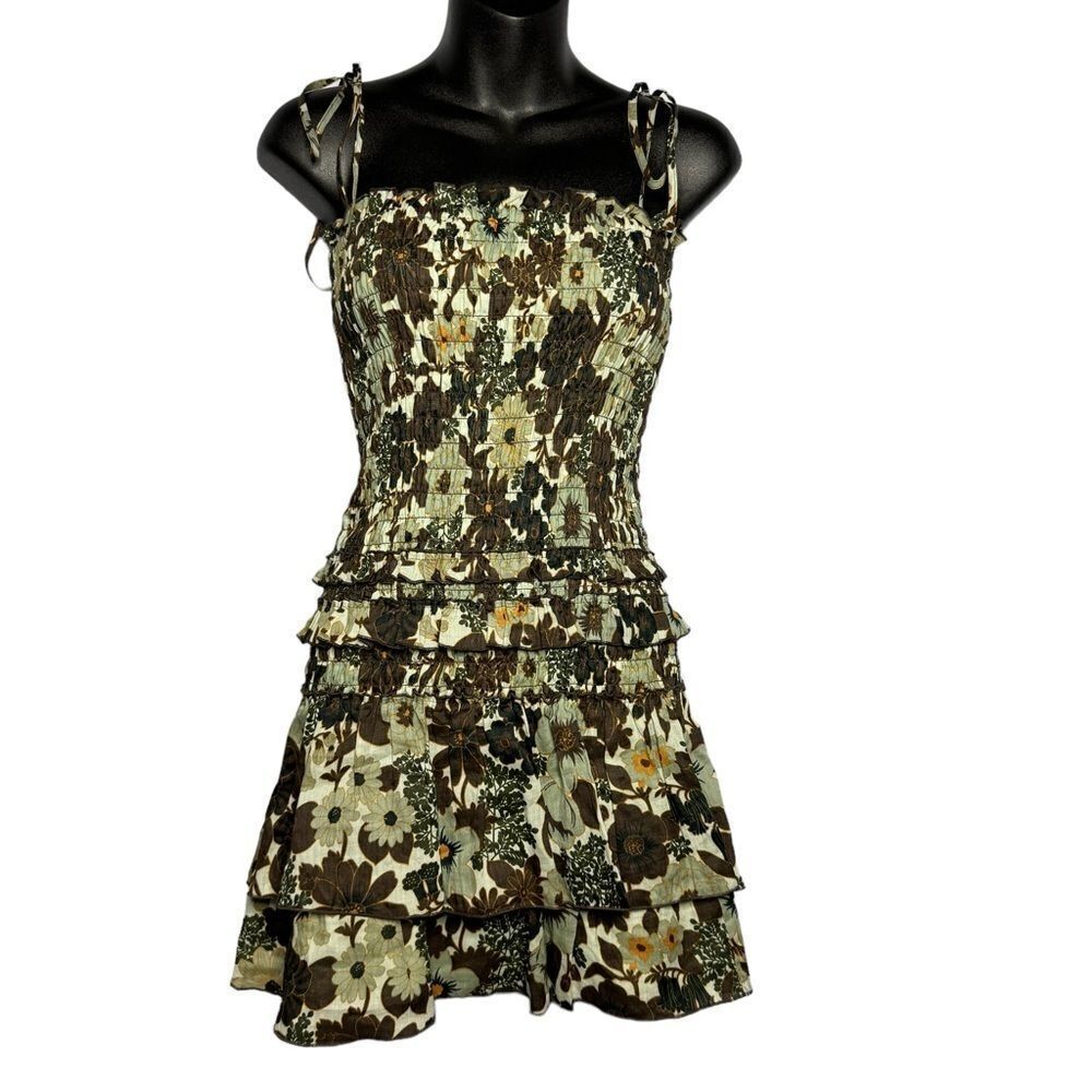SIR “Constantine” Green Floral Smocked Tiered Mini Dress Size 2 New Girly Cute